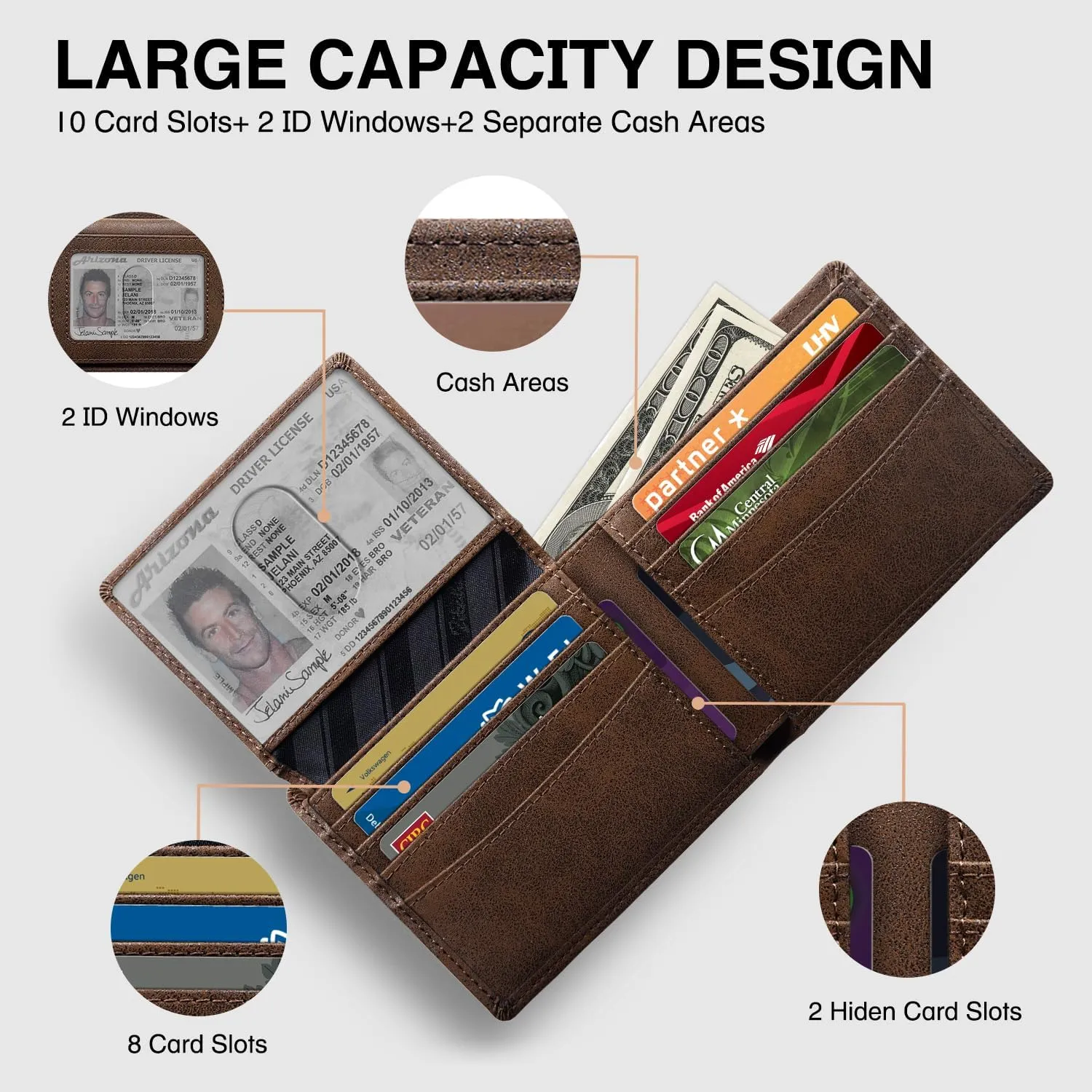 Zitahli Men's Slim RFID Blocking Leather Wallet,12 Card Slots Bifold Wallet,Ultra-Thin 0.39" Front Pocket Design 2 ID Window with Gift Box